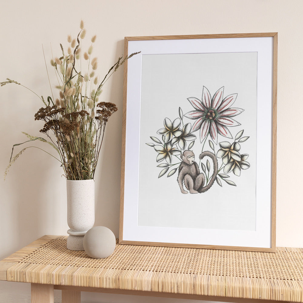 Monkey&#039;s Floral Dream - Art Print by Cecilia Battaini