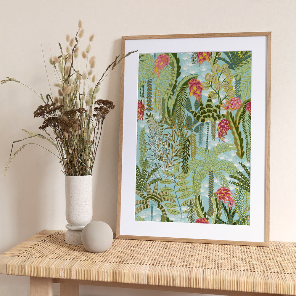 tropical lounge with dragon fruit mint pattern - Art Print by Annick
