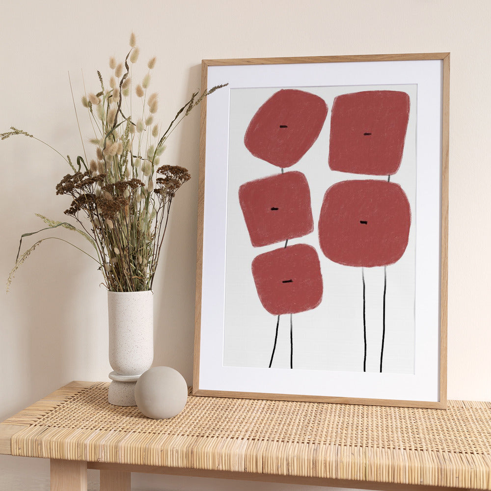 Red Geo Flowers - Art Print by THE MIUUS STUDIO