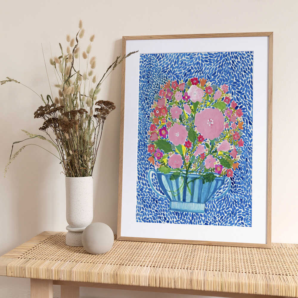 Roses in a Blue Cut Glass Vase - Art Print by Sharon Nullmeyer