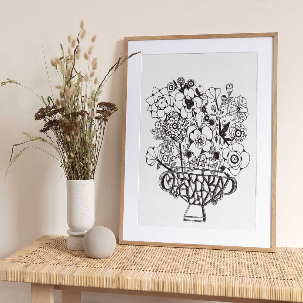 Black and White with at Wisty Vase - Art Print by Sharon Nullmeyer