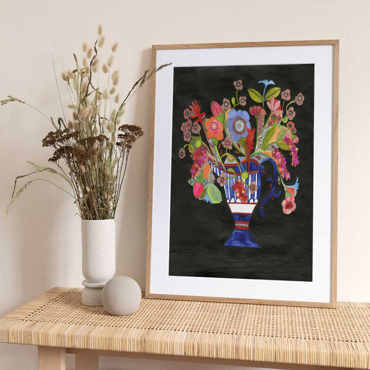 Vase Black Background  Celebrate - Art Print by Sharon Nullmeyer
