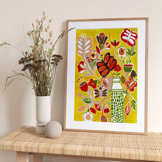 Flowers and Butterflies Love Yellow - Art Print by Sharon Nullmeyer