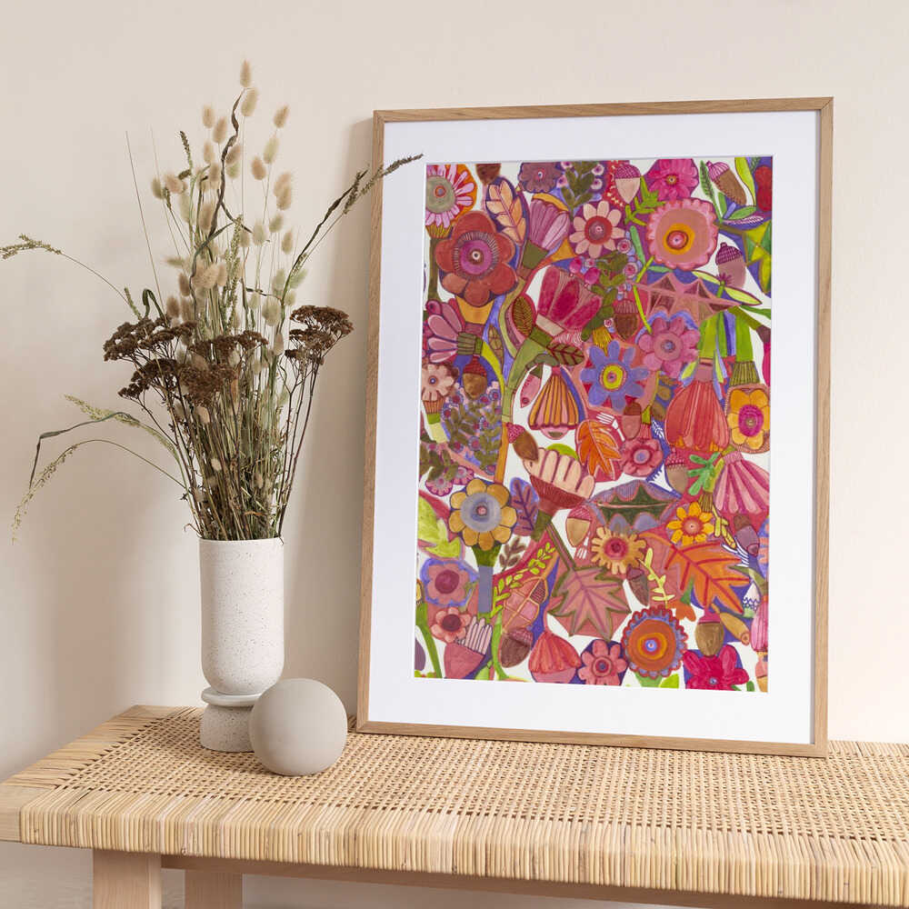 Acorns and Flowers - Art Print by Sharon Nullmeyer