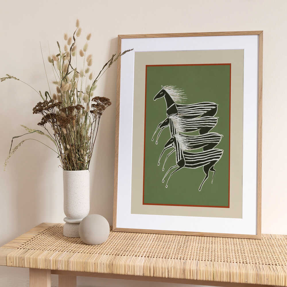 Horses In Stripes - Art Print by City Art