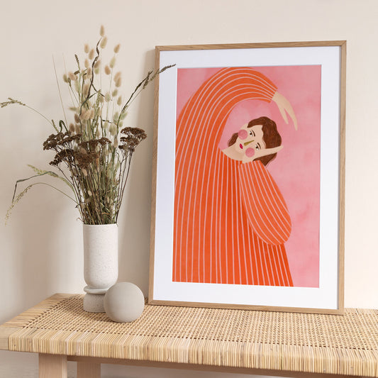 The Woman With the Orange Dress - Art Print by Bea Müller