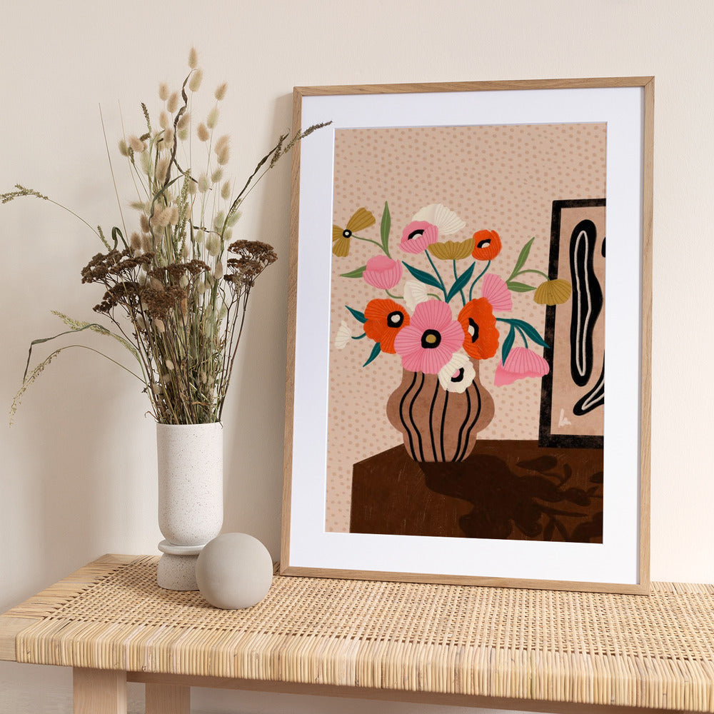 Flowers On Sideboard - Art Print by Bea Müller