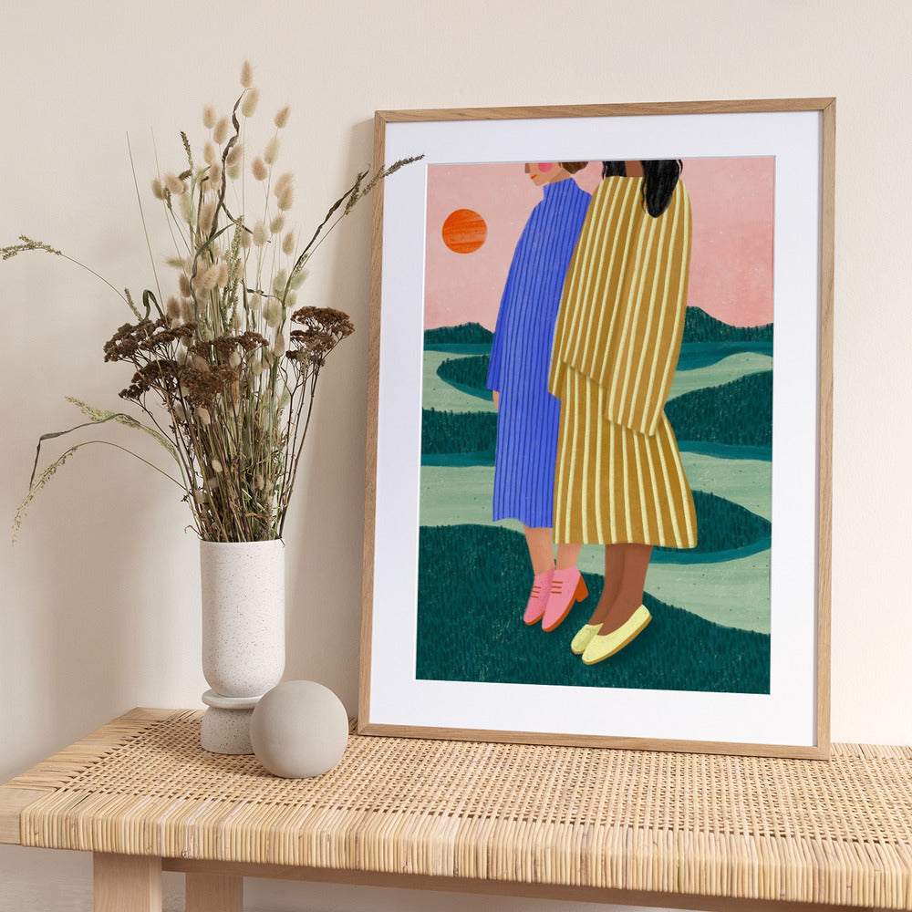 Friends With Striped Dresses - Art Print by Bea Müller
