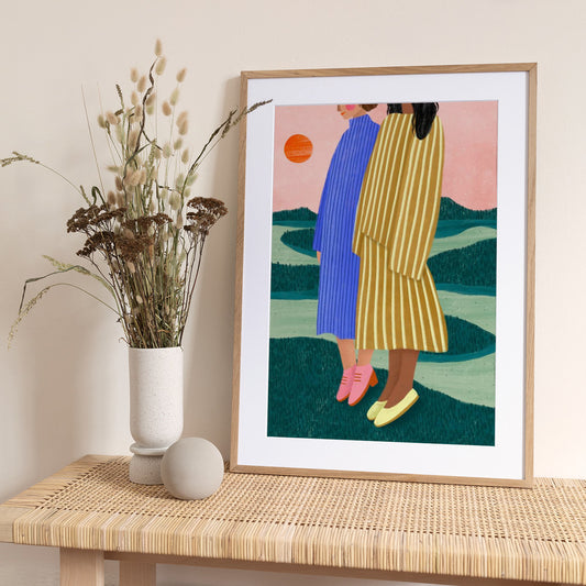 Friends With Striped Dresses - Art Print by Bea Müller
