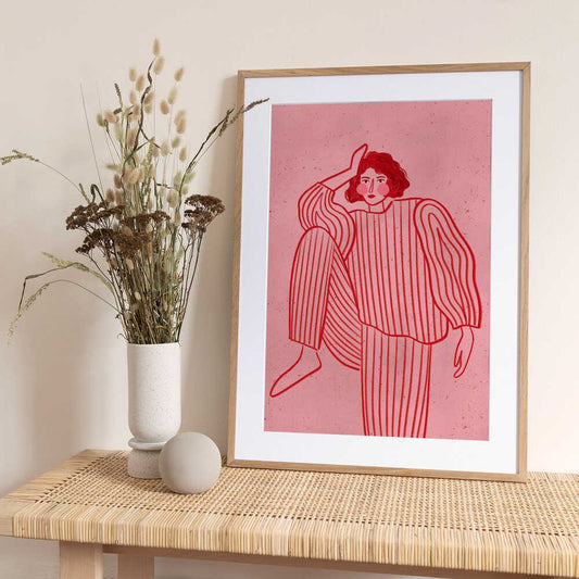 Woman In Pink Stripes - Art Print by Bea Müller