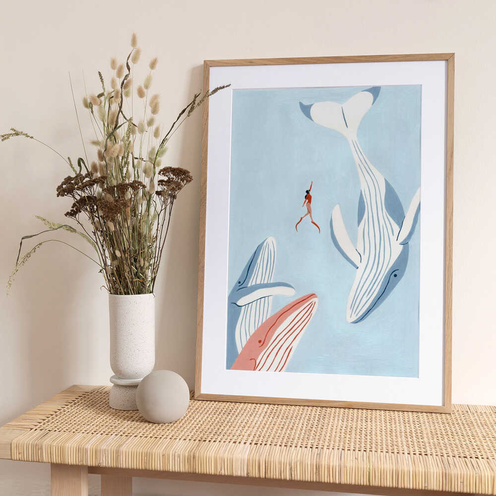 Whales Green - Art Print by Julie Lesouef