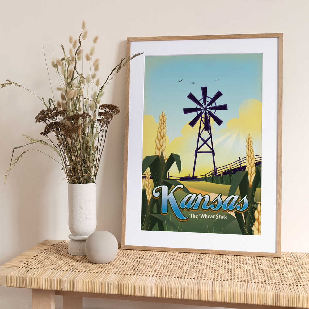 Kansas The Wheat State Travel poster - Art Print by Nicholas