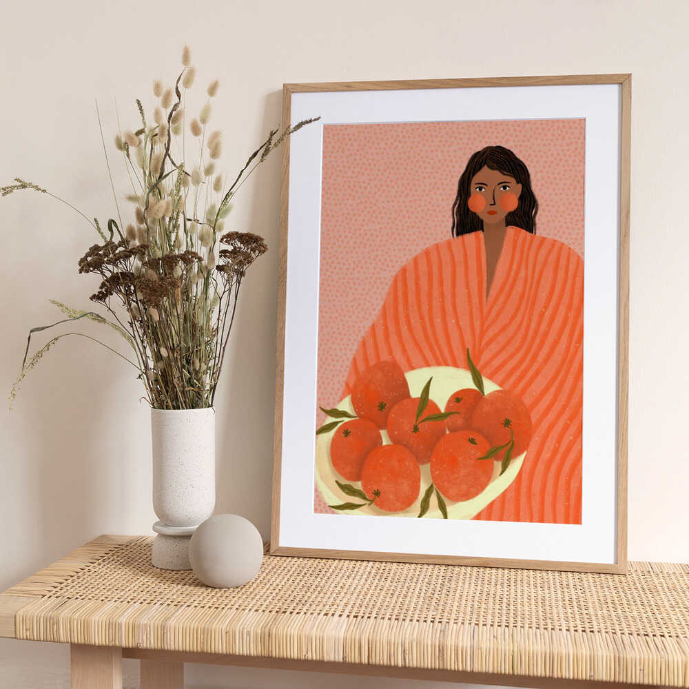 Woman Holding Oranges - Art Print by Bea Müller