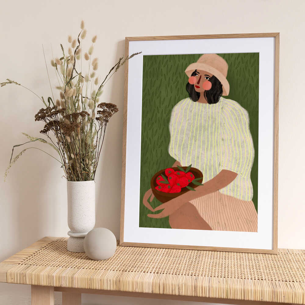 Woman with Berry Bowl - Art Print by Bea Müller