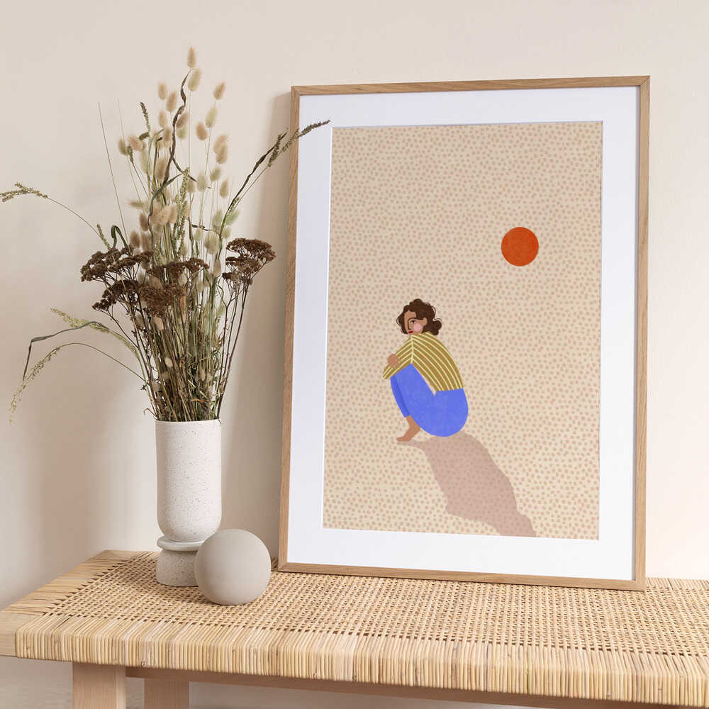 Pensive Woman Under Sun - Art Print by Bea Müller