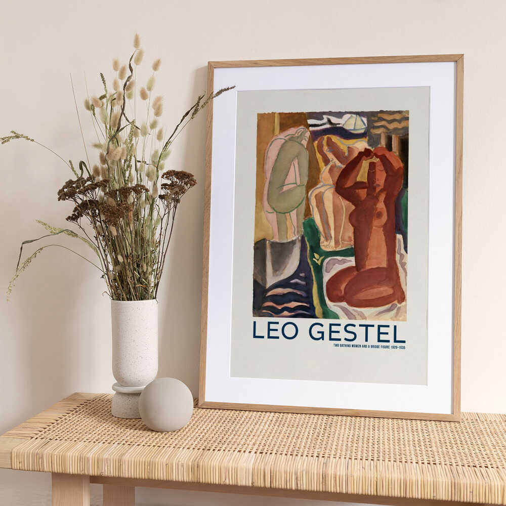 Two Bathing Women and a Bridge Figure - Art Print by Leo Gestel