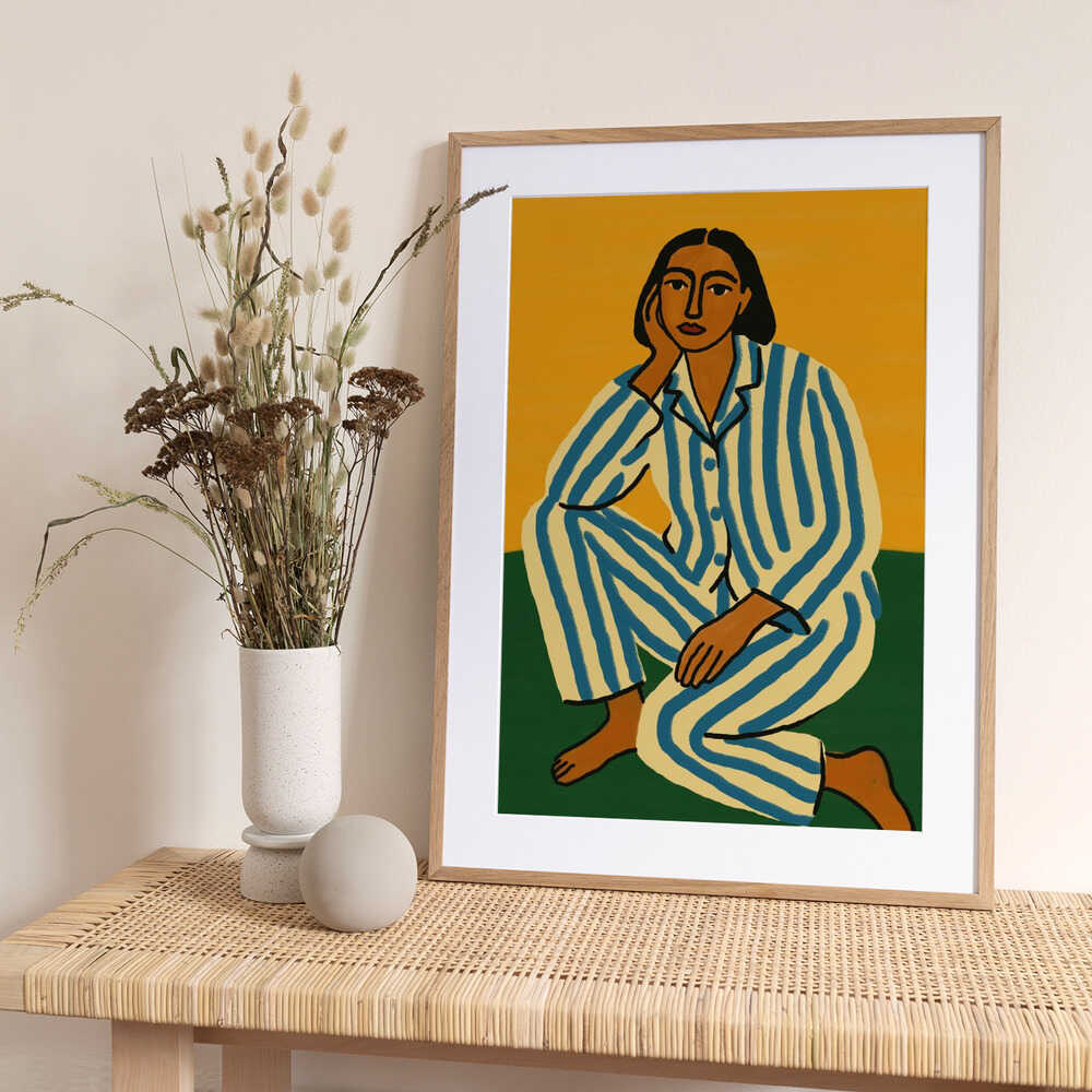 Woman in Striped Pajamas - Art Print by Little Dean