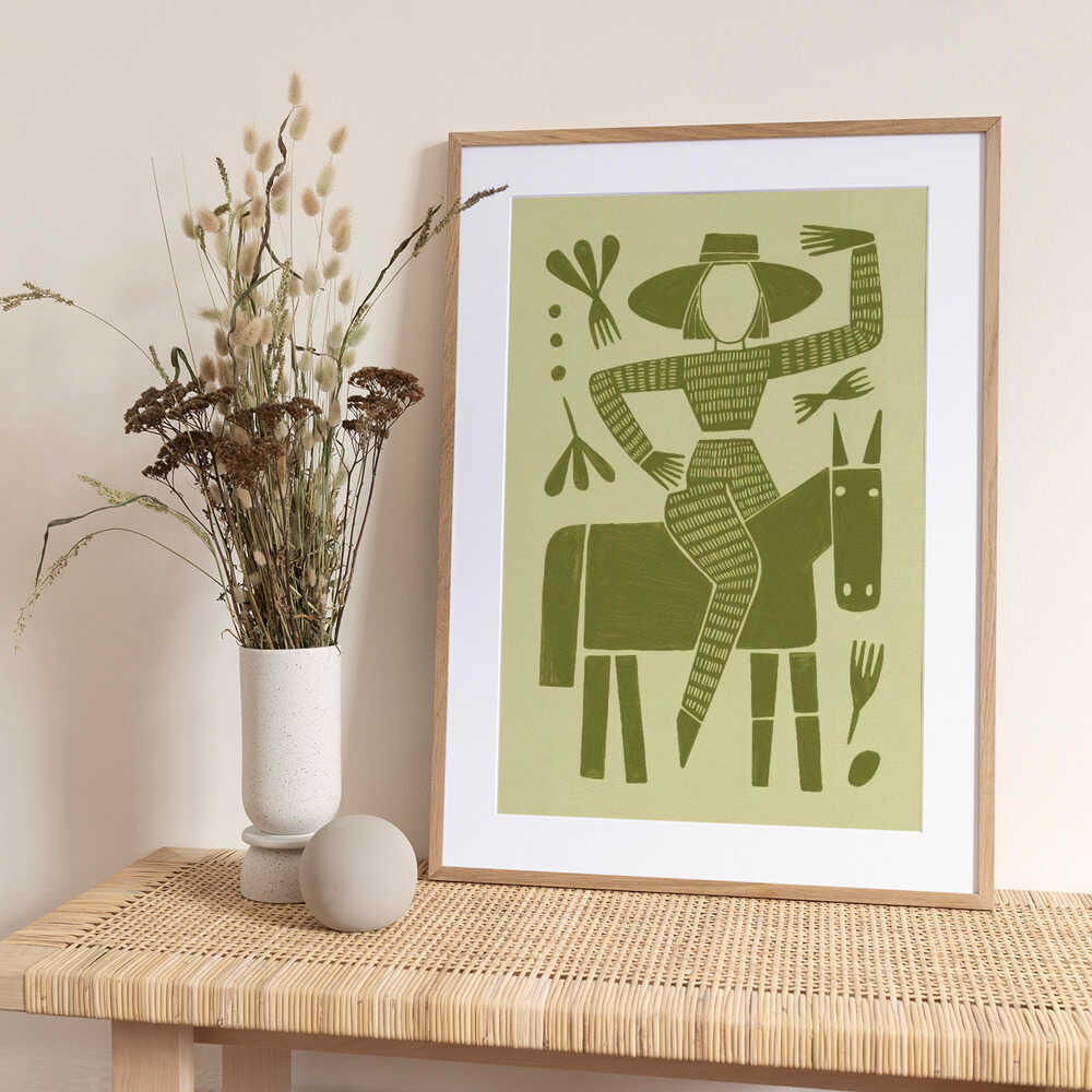Abstract Horse Rider In Green - Art Print by Andreas Magnusson
