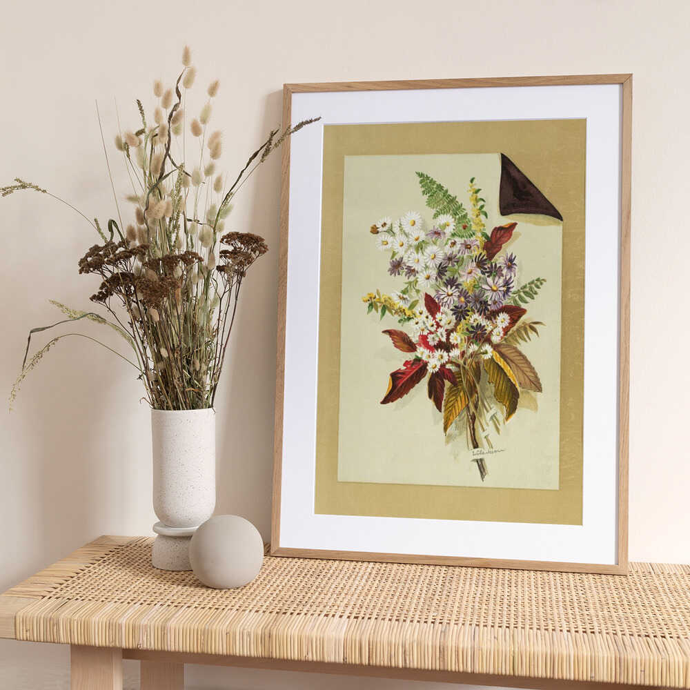 Daisies and Autumn Leaves & Ferns - Art Print by Louise Clarkson Whitelock