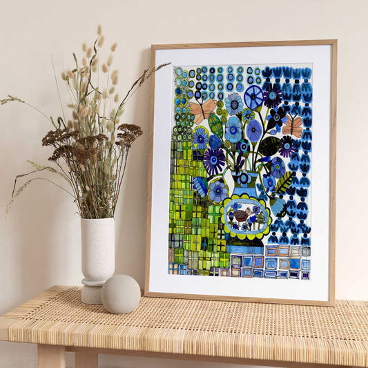 Butterflies in Blue and Green - Art Print by Sharon Nullmeyer