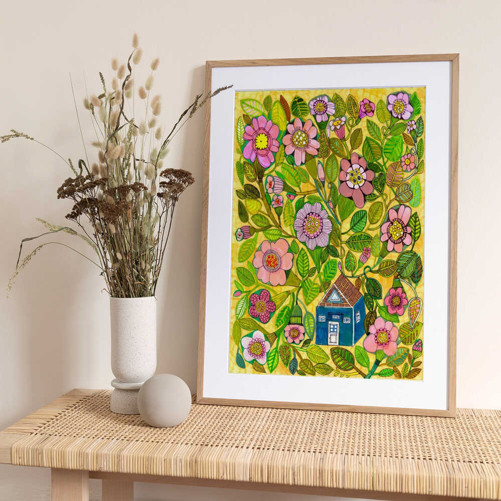 Whimsical Flower House - Art Print by Sharon Nullmeyer