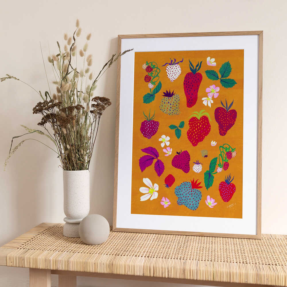 Colorful Strawberry Patch - Art Print by Katariina Kosunen