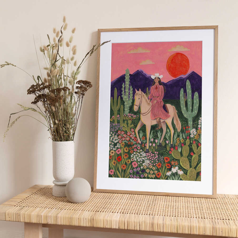 Cowgirl Sunset Desert Blooms - Art Print by Caroline Bonne Müller