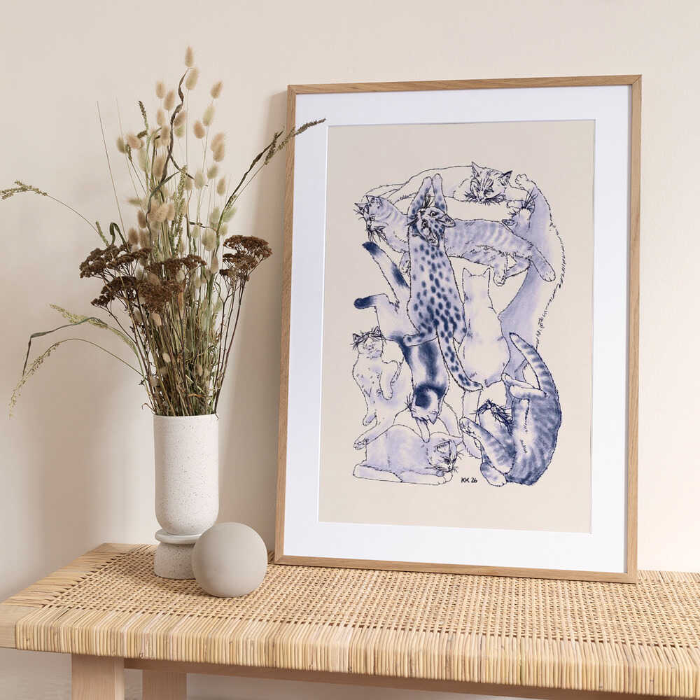 Playful Cat Pile - Art Print by Katariina Kosunen