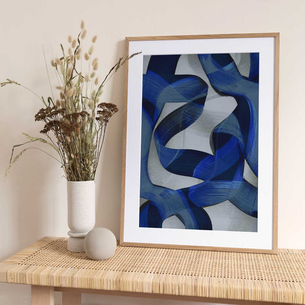 Flowing Indigo Curves - Art Print by Mareike Böhmer
