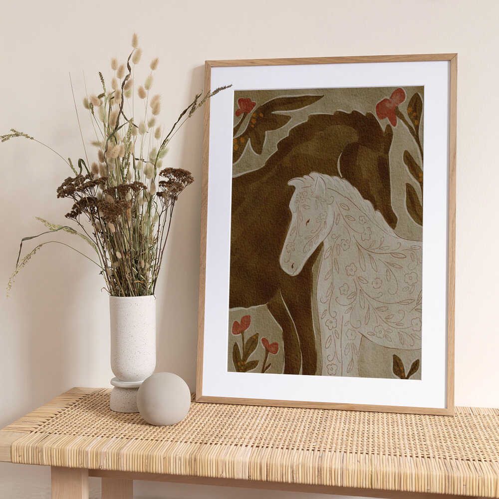 Gentle Floral Horses - Art Print by Nikita Jariwala