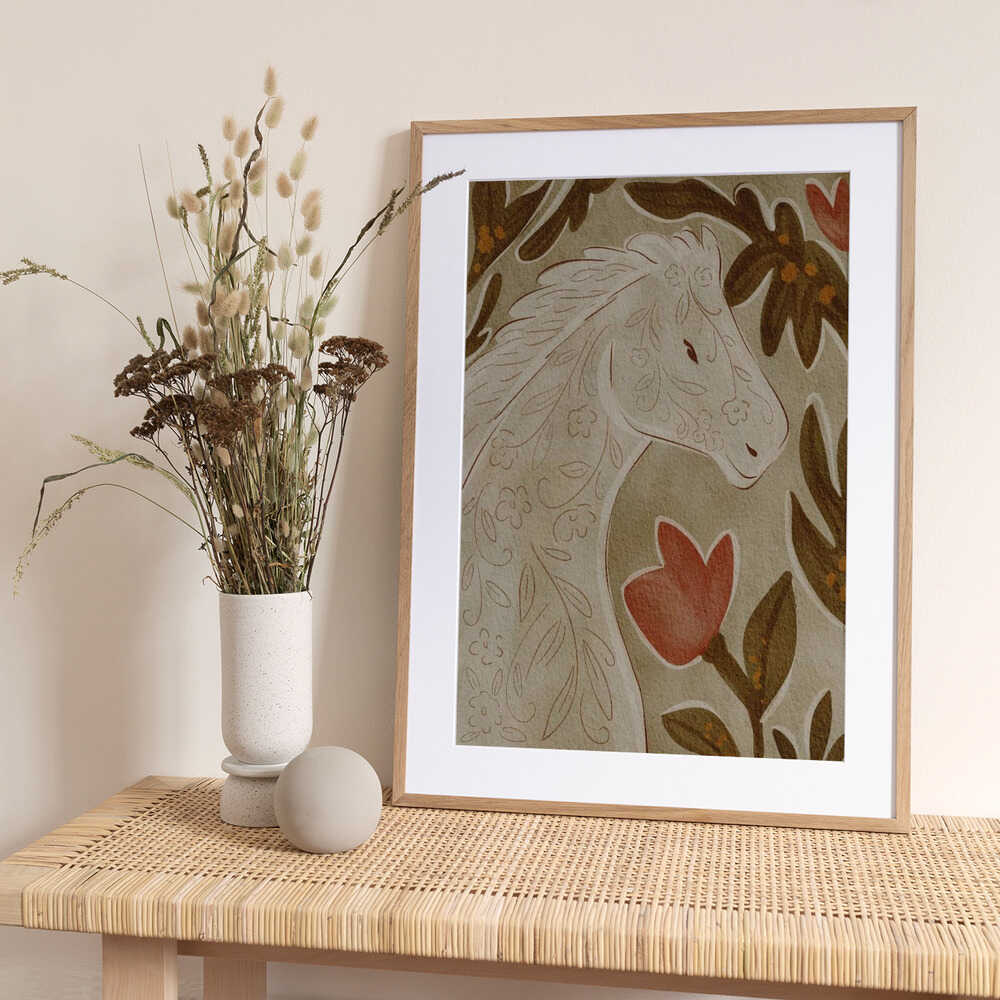 Elegant Floral Horse - Art Print by Nikita Jariwala