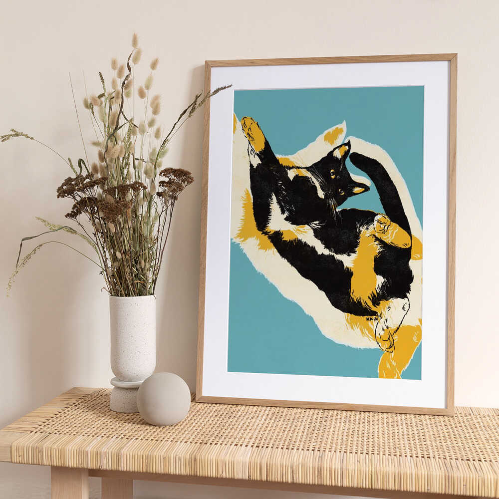 Playful Calico Cat - Art Print by Katariina Kosunen