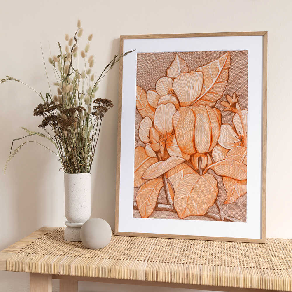 Hatched Orange Blossoms - Art Print by Katie O'Shea