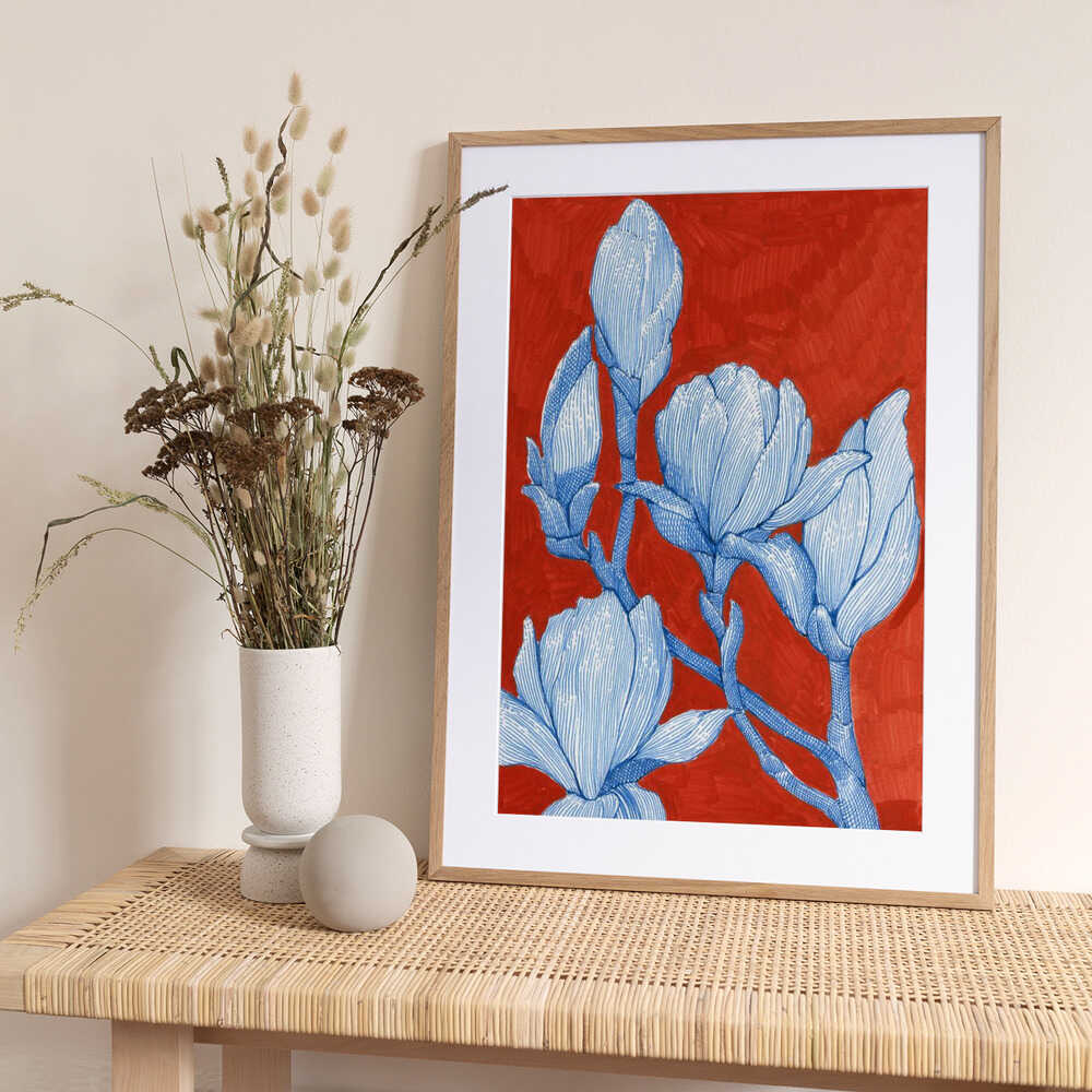 Bold Blue Magnolias - Art Print by Katie O'Shea