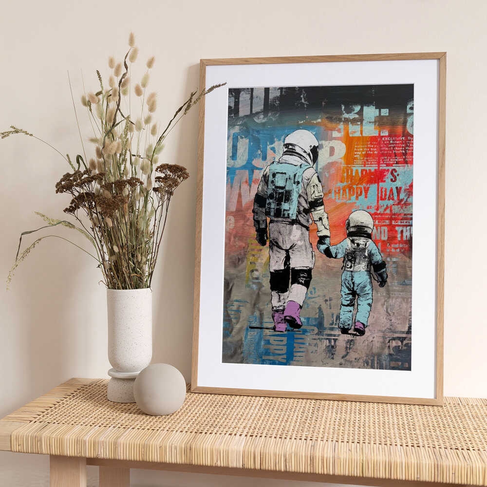 Astronauts Holding Hands - Art Print by Микола Курилюк