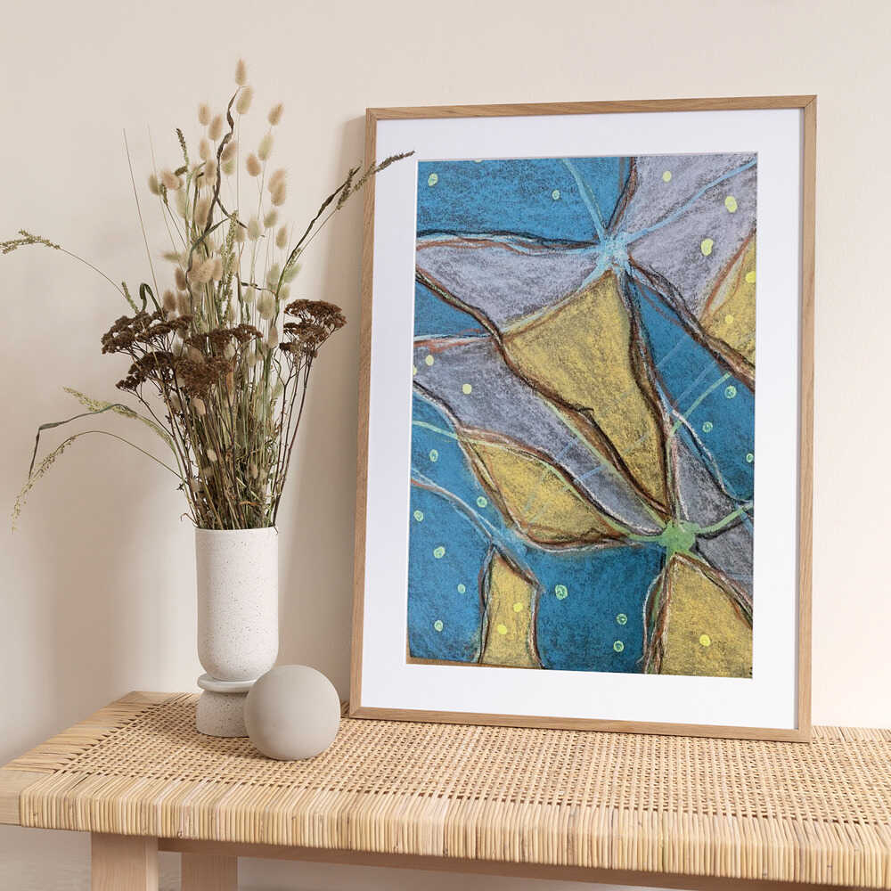 Organic Blue Gold Abstract - Art Print by Berit Pihl