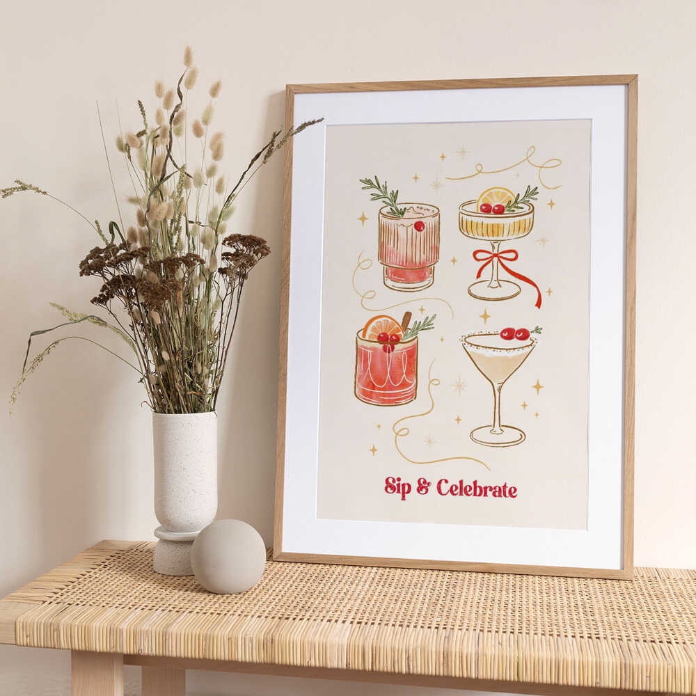 Festive Holiday Cocktails - Art Print by Katarzyna Gąsiorowska