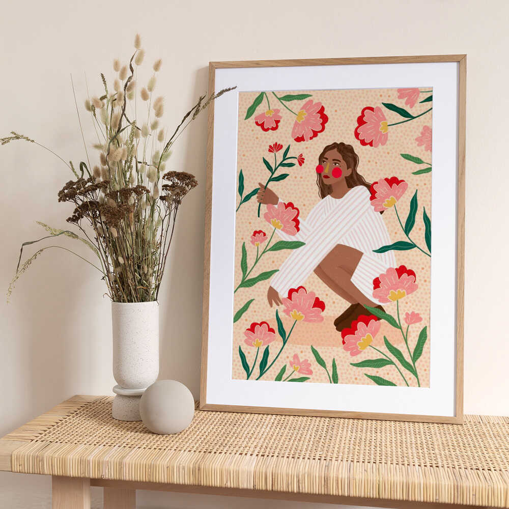 Woman In Floral Garden - Art Print by Bea Müller