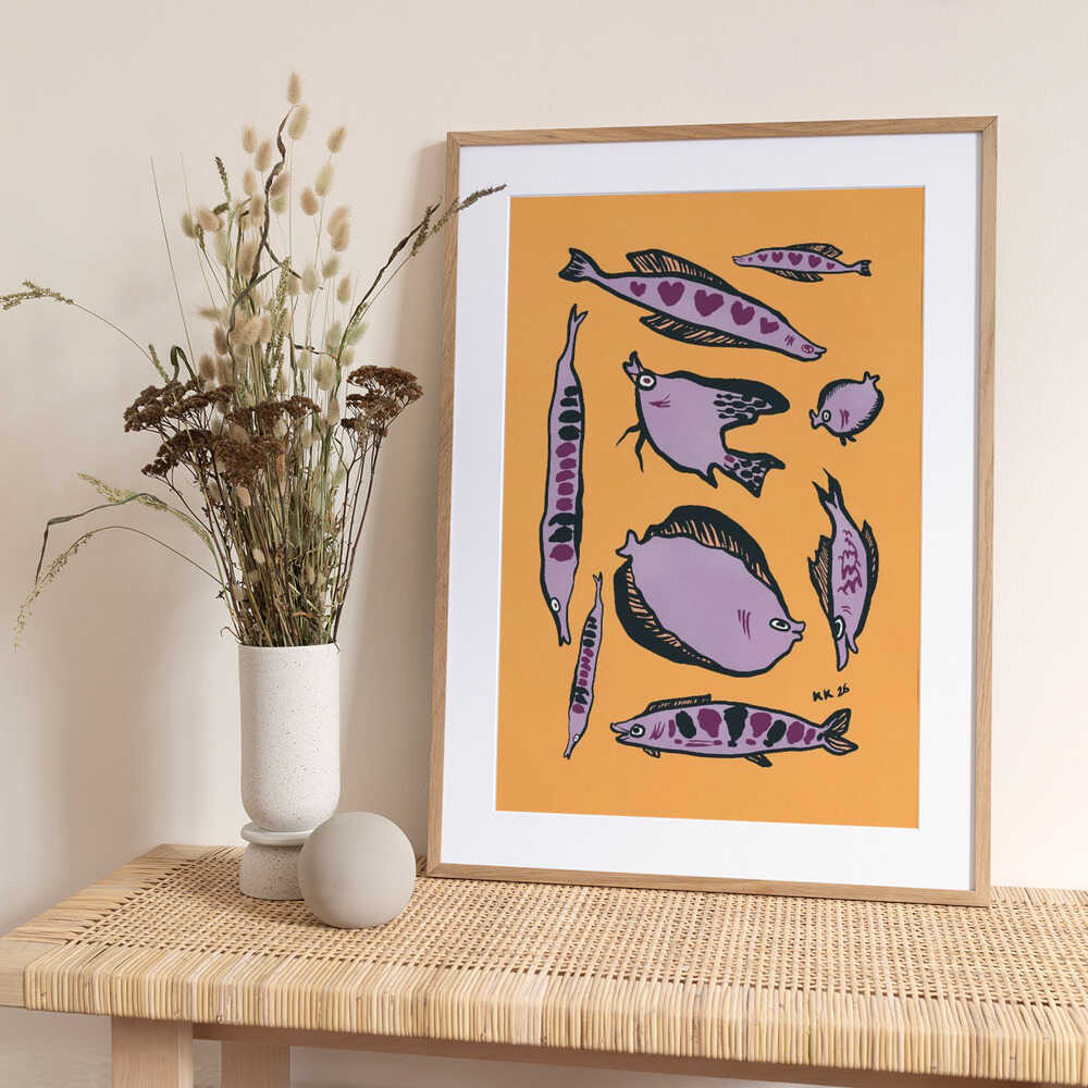 Whimsical Purple Sea Creatures - Art Print by Katariina Kosunen
