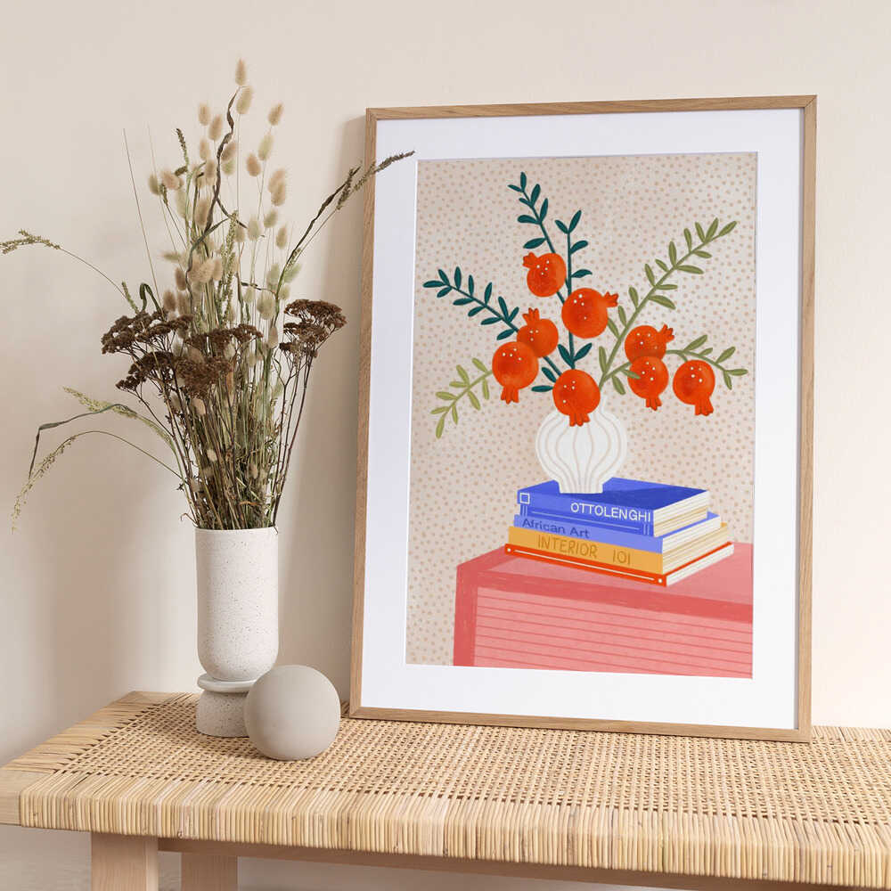 Cozy Tabletop Pomegranates - Art Print by Bea Müller
