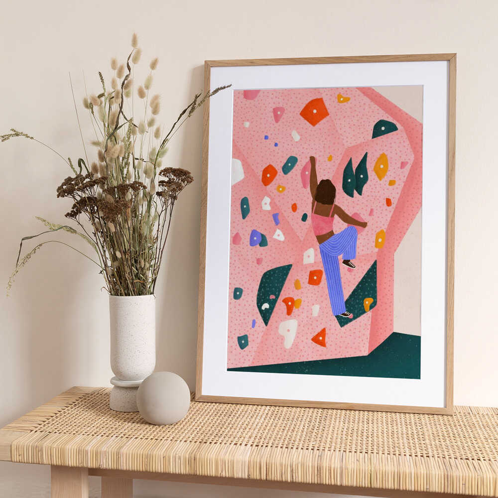 Dynamic Pink Wall Climb - Art Print by Bea Müller