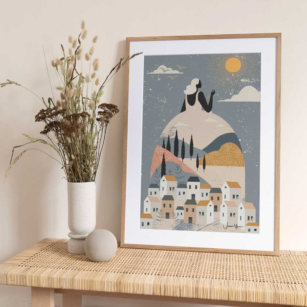 Woman Painting Golden Sun - Art Print by Jemma Morris