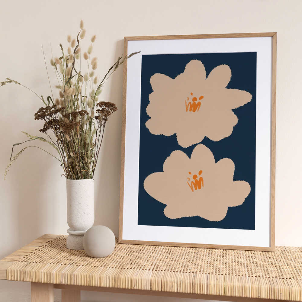 Peach Blue Abstract Flowers - Art Print by Melloi Art Prints