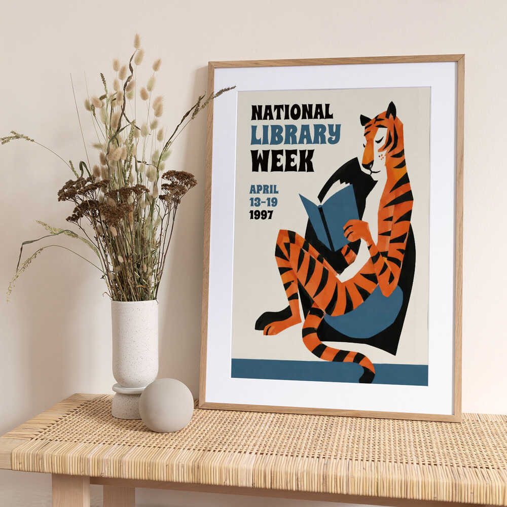 Relaxed Reading Tiger - Art Print by Patryk Krygowski