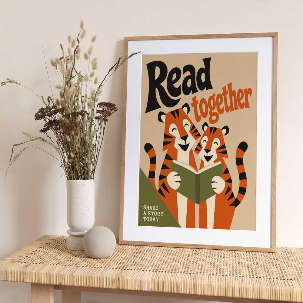 Tigers Reading Together - Art Print by Patryk Krygowski