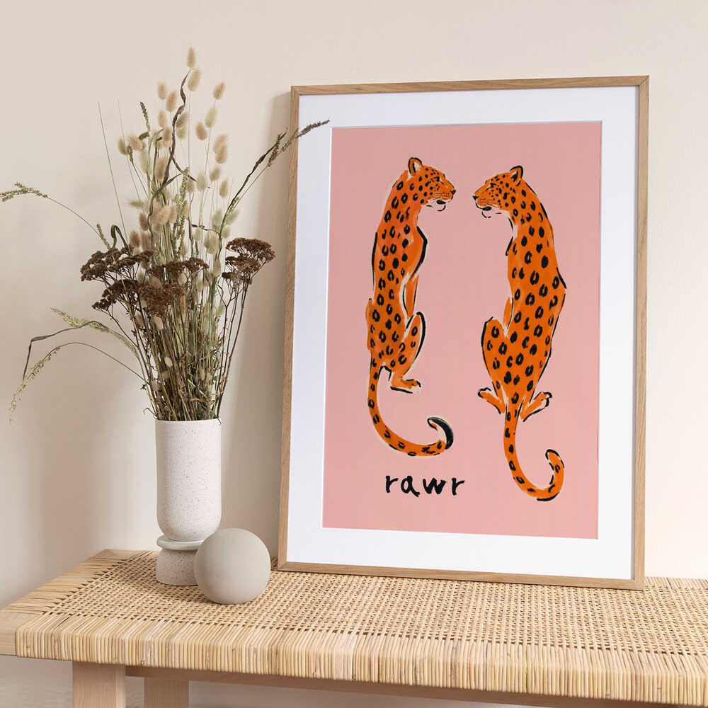 Playful Pink Leopards - Art Print by Patryk Krygowski