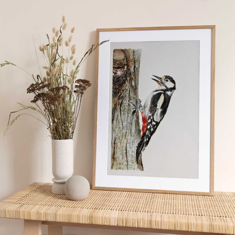 Spotted Woodpecker Perched - Art Print by Marina Kozyr