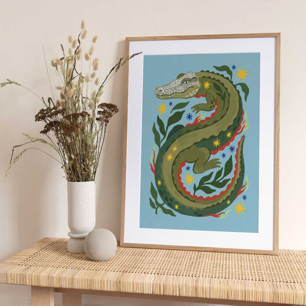 Starry Green Alligator - Art Print by Andreas Magnusson