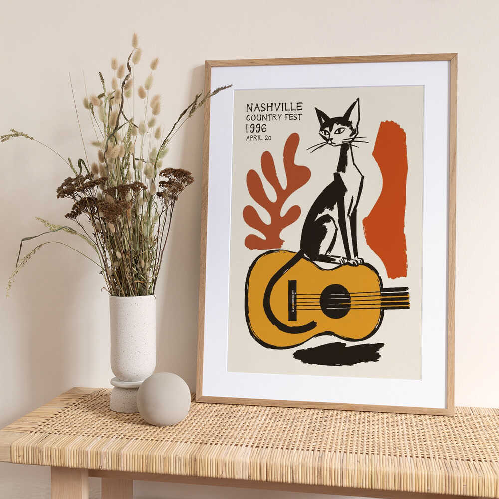 Country Cat Guitar - Art Print by Patryk Krygowski