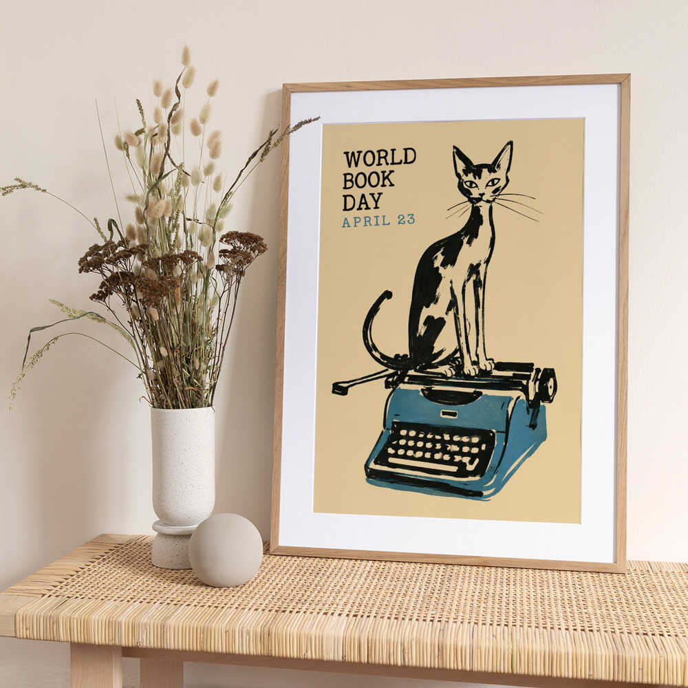 Feline Writer's Desk - Art Print by Patryk Krygowski